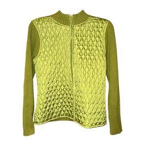 For Cynthia Petite Green Quilted Front Knit‎ Sweater Jacket PM Ski Bright